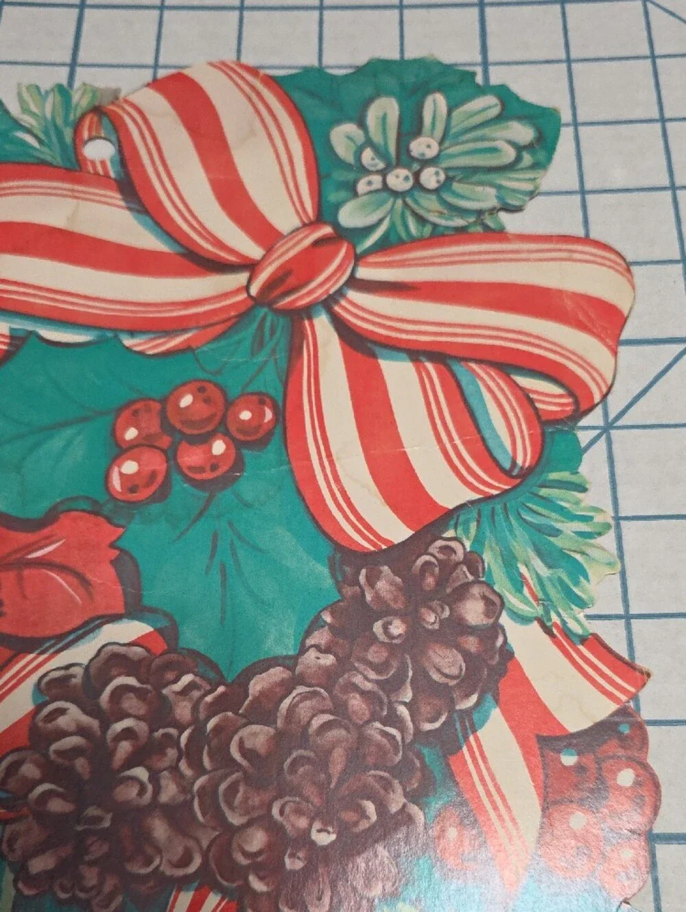 Holiday Poinsettia and Ribbon Party Die Cut - Green & Red, VTG, 10.5